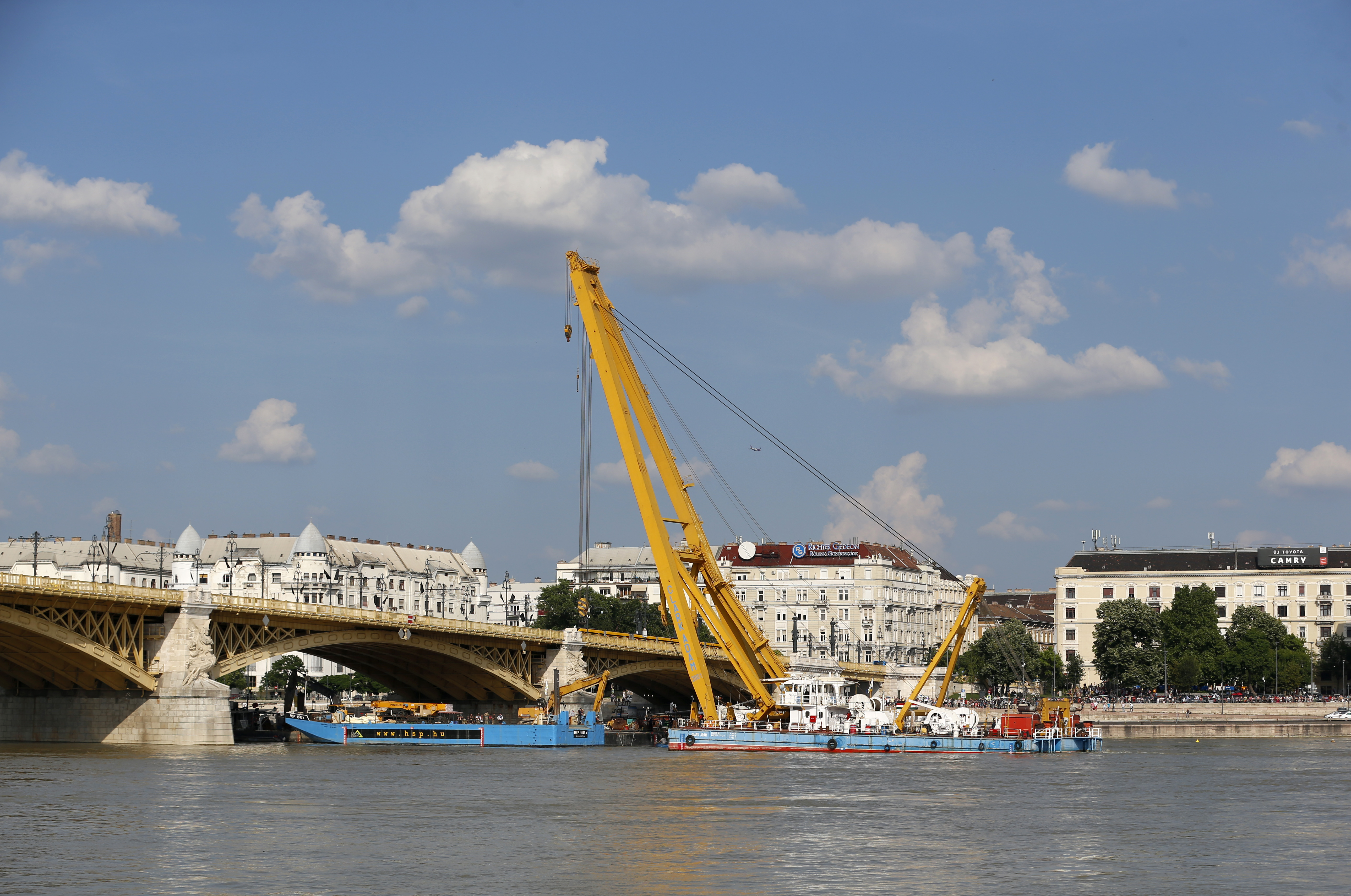 Sunken Danube tour boat is raised in Hungary, 4 bodies found
