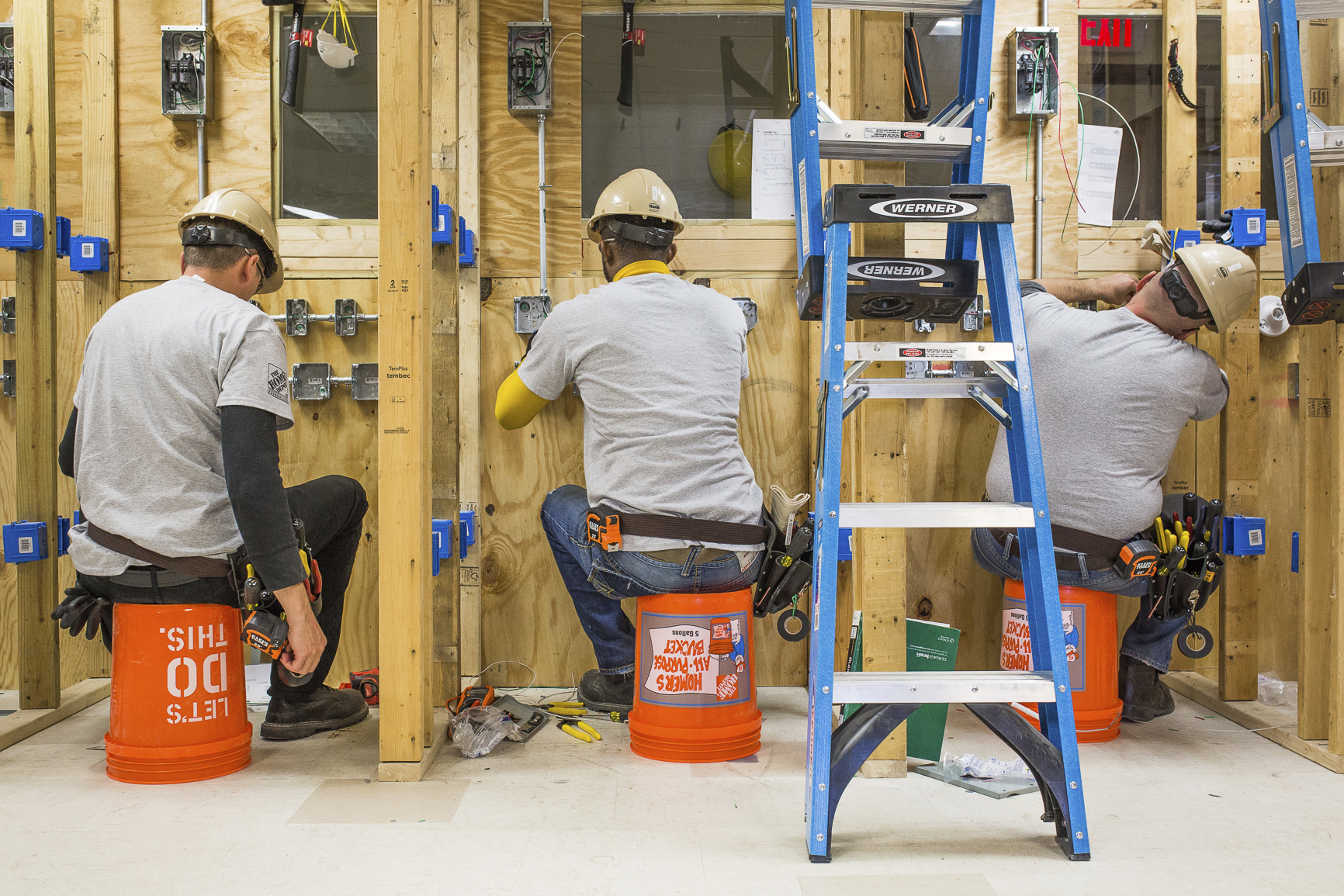 This photo provided by The Home Depot shows students training at the The Home Depot Foundation and HBI's Ft. Stewart Program on a job site in Ft. Stewart, Ga. Photo: Samuel Hodges/Samuel Hodges Photography/The Home Depot via AP