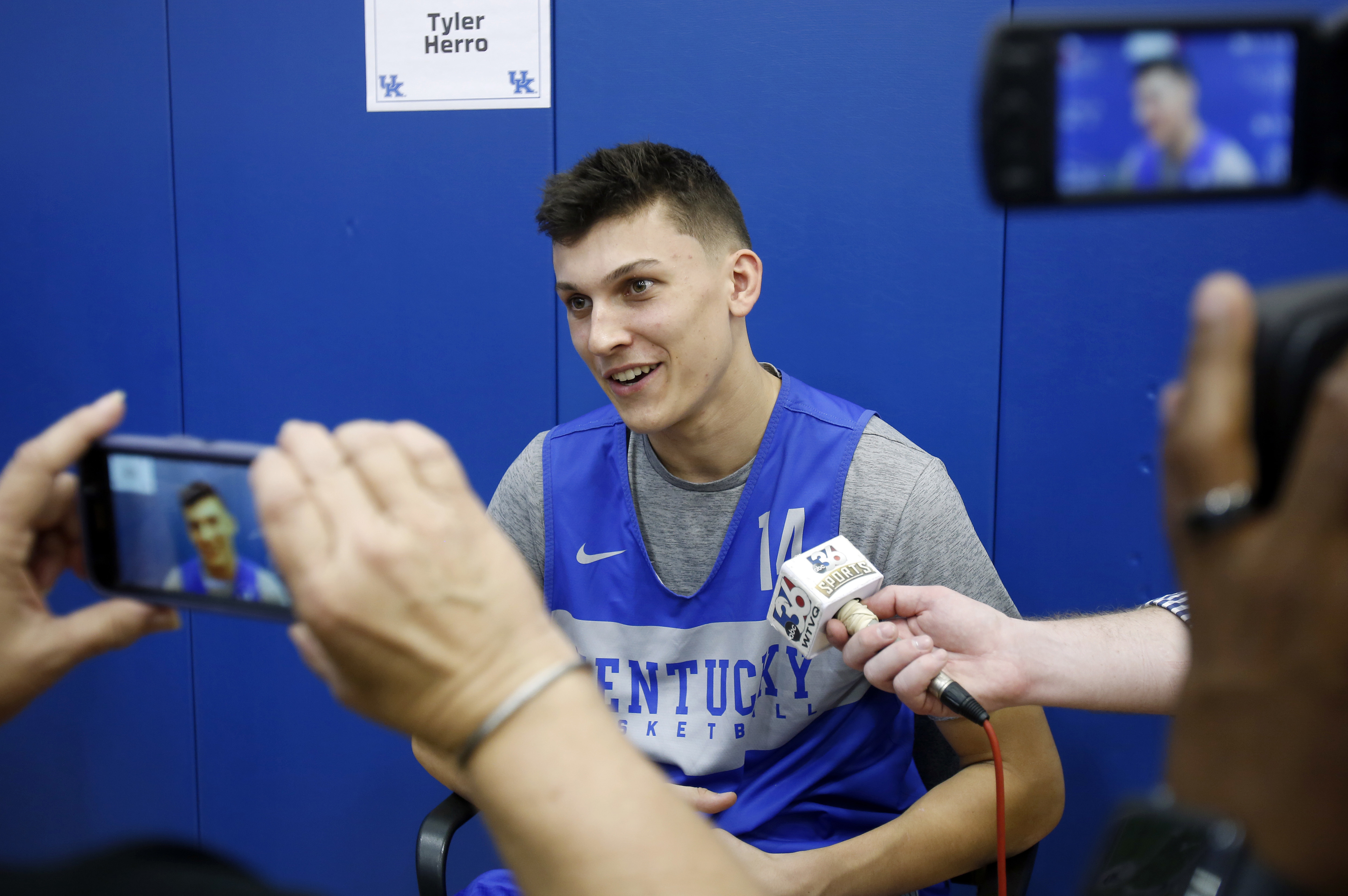 In this Oct. 11, 2018, file photo, Kentucky's Tyler Herro answers a question during the university's NCAA college basketball media day, in Lexington, Ky. Kentucky is ranked No. 2 in The Associated Press Top 25 preseason poll released Monday, Oct. 22, 2018. (Photo: James Crisp, AP Photo, File.)