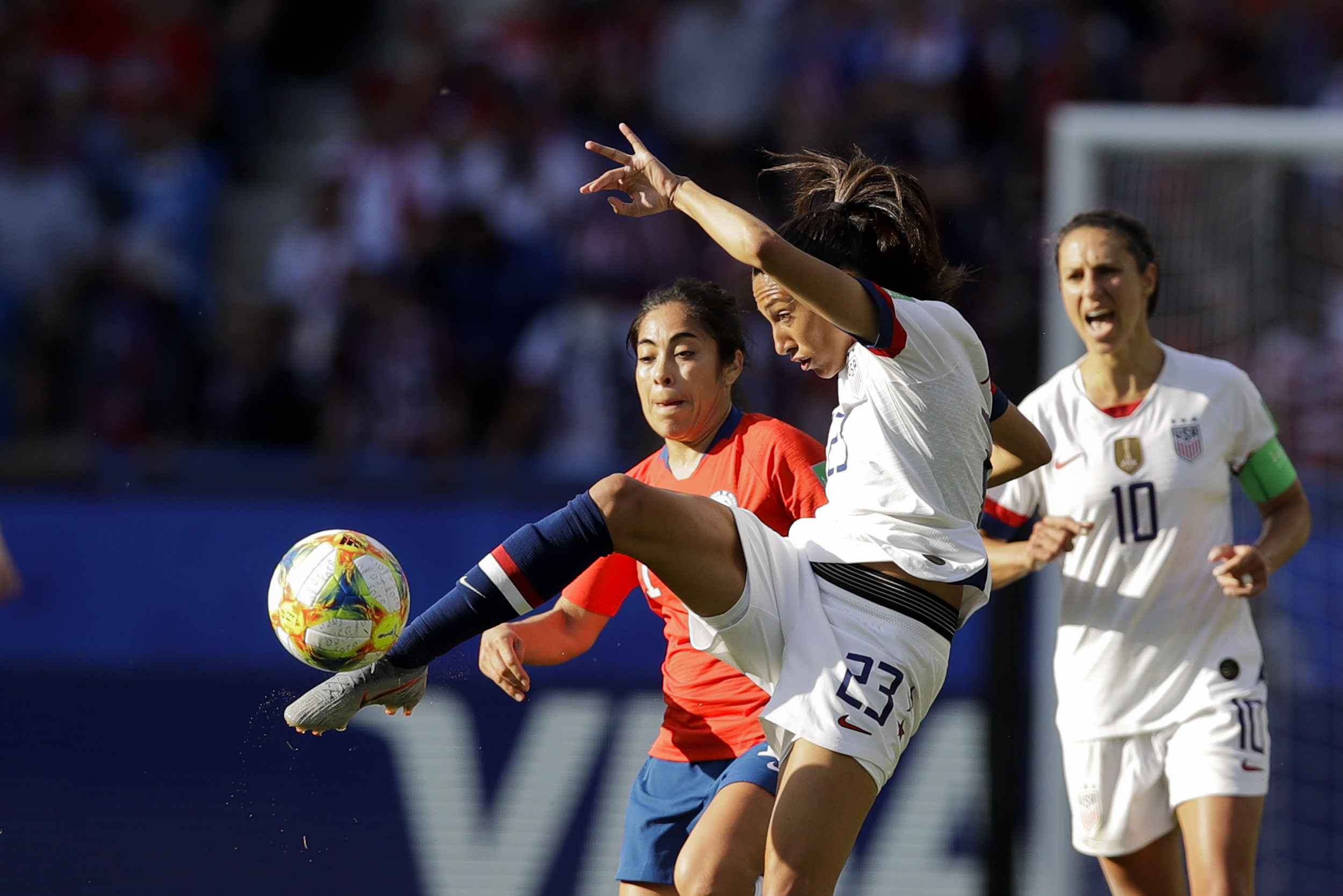 United States' Christen Press shoots the ball during the Women's World Cup Group F soccer match between United States and Chile at Parc des Princes in Paris, France, Sunday, June 16, 2019. (Photo: Alessandra Tarantino, AP)