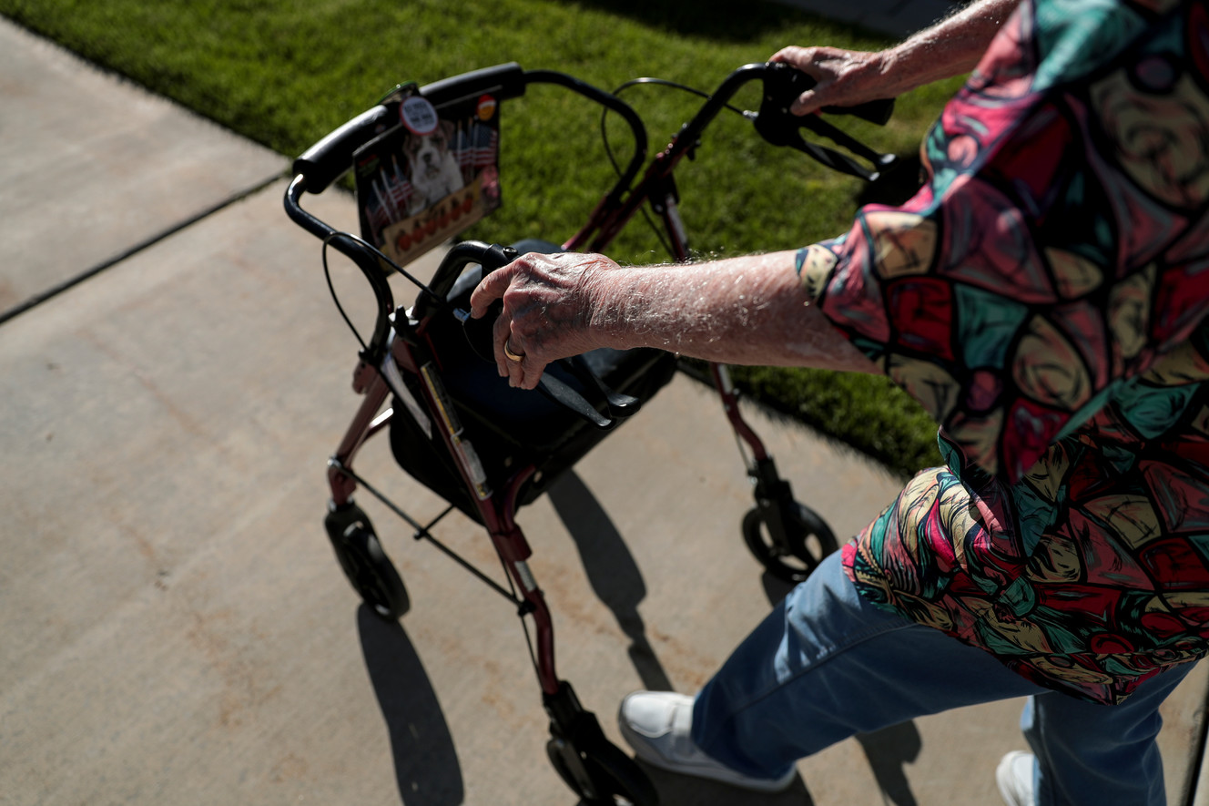 Jim Broadwater, 97, takes his morning walk outside of the Sagewood at Daybreak senior living center in South Jordan on Saturday, May 25, 2019. (Photo: Spenser Heaps, KSL)