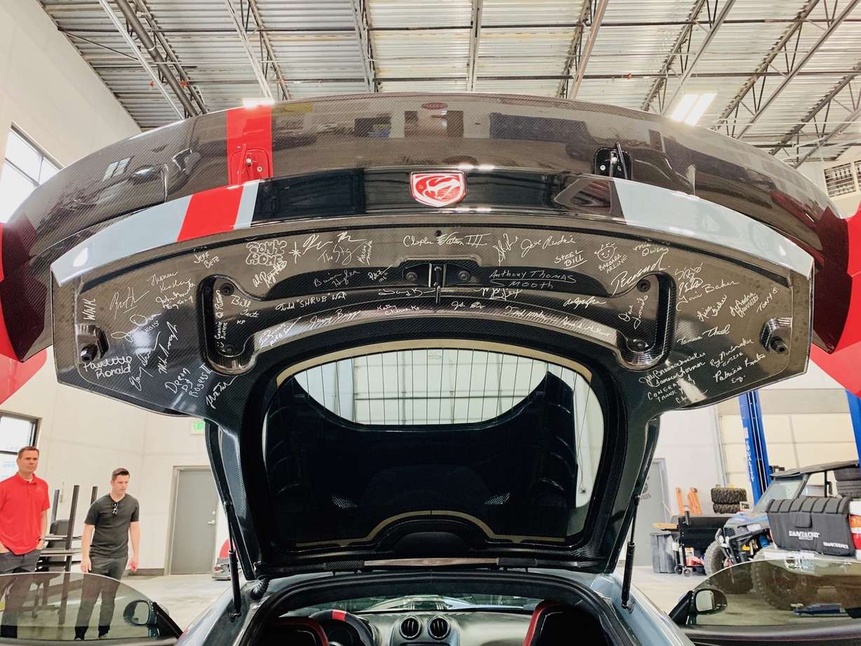 On the rear decklid, those who took part in building Kyle Nelson's custom 2016 Dodge Viper GTC ACR Extreme signed their names. (Photo: George Giles)
