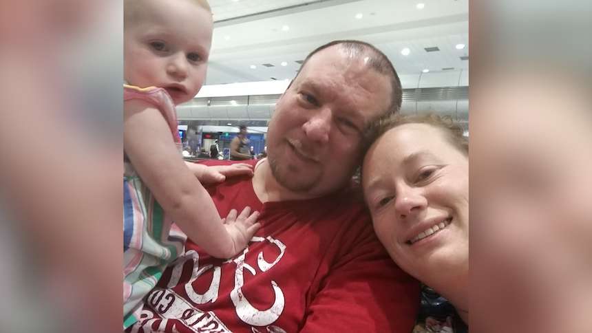 Joshua, Samantha and Millie Camp days after the accident. (Photo: Courtesy Camp family via EastIdahoNews.com)
