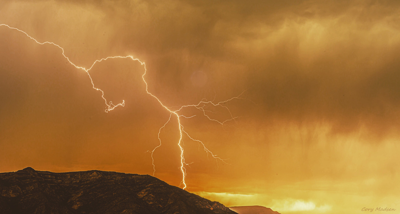 Lightning from a thunderstorm west of Ephraim on Thursday, June 20, 2019. (Photo: C. Madsen, iWitness)