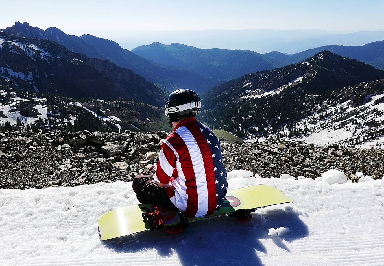 Patrick Neenan relaxes and takes in the view while snowboarding at Snowbird on Thursday, July 4, 2019. (Photo: Ravell Call, KSL)