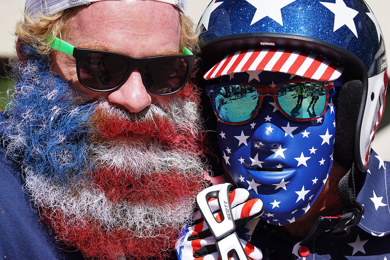 Clint Nash, left, of Riverton, and John Clews, of Ponte Vedra Beach, Florida, pose for a photo on the plaza at Snowbird on Thursday, July 4, 2019. (Photo: Ravell Call, KSL)