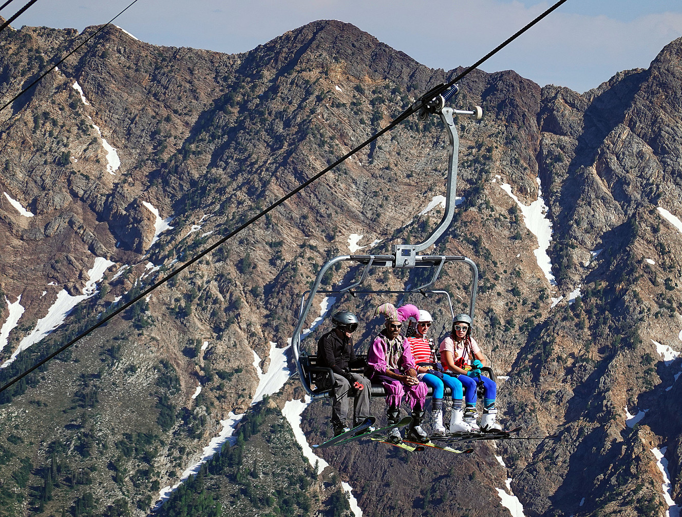 Skiers ride the Little Cloud chairlift at Snowbird on Thursday, July 4, 2019. (Photo: Ravell Call, KSL)