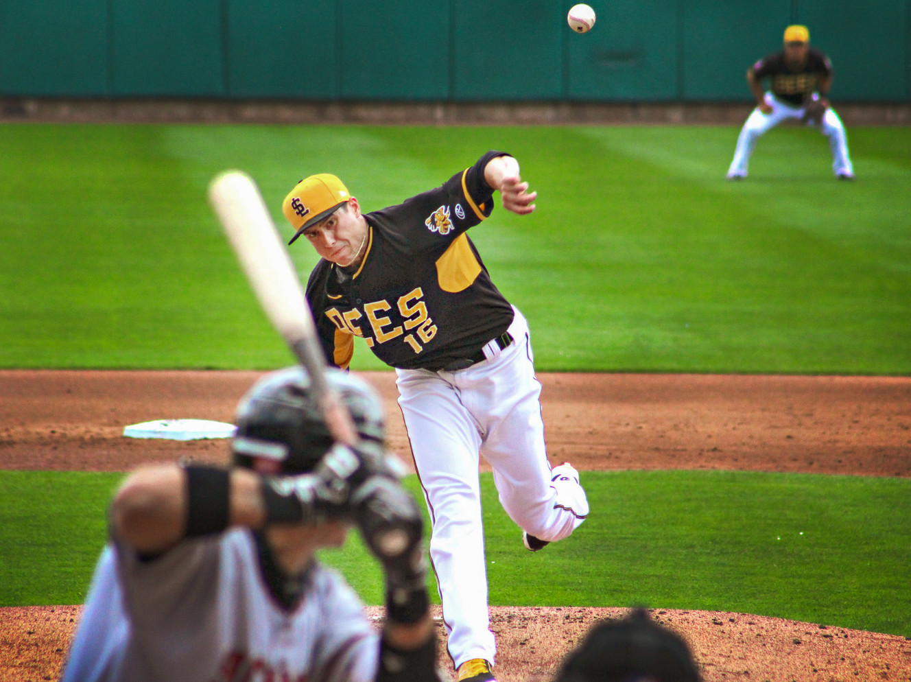 Salt Lake Bees pitcher Tyler Skaggs rifles in a pitch in a game on April 10, 2016. Skaggs, who died on Monday, pitched for the Bees in 2014, 2016 and 2017. (Photo: Carter Williams, KSL.com, File)