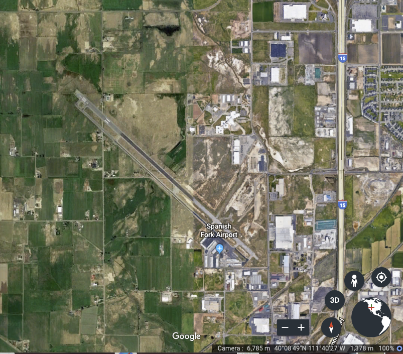The Spanish Fork Municipal Airport in Utah County is pictured in a Google Earth screenshot. Photo: KSL