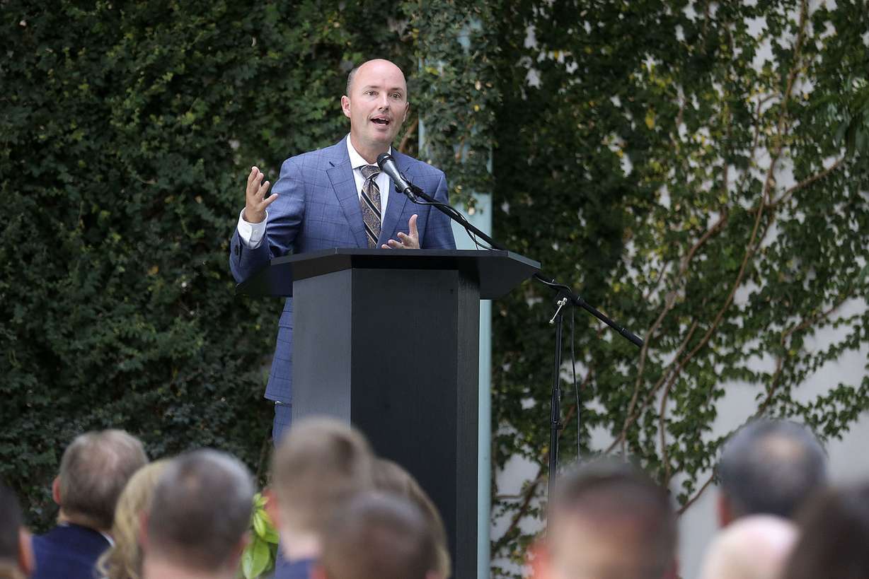 Lt. Gov. Spencer Cox speaks during an event at Red Butte Garden in Salt Lake City on Wednesday, July 10, 2019, where Crossroads Paper announced it will construct a mill to turn used cardboard boxes and residential mixed paper into new paper. (Photo: Kristin Murphy, KSL)