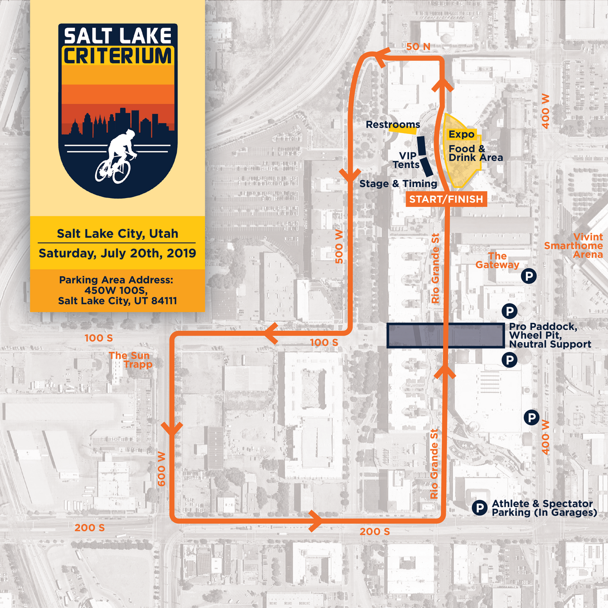 The inaugural Salt Lake Criterium will close multiple streets around The Gateway Mall on Saturday, July 20th, 2019.