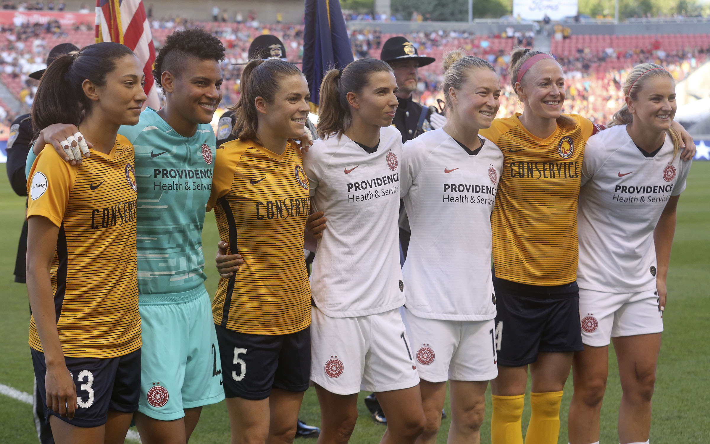 Members of the U.S. Women's National Soccer Team are honored before the Utah Royals FC play the Portland Thorns FC in a soccer game at Rio Tinto Stadium in Sandy on Friday, July 19, 2019. Final score was 2-2. (Photo: Kristin Murphy, KSL)