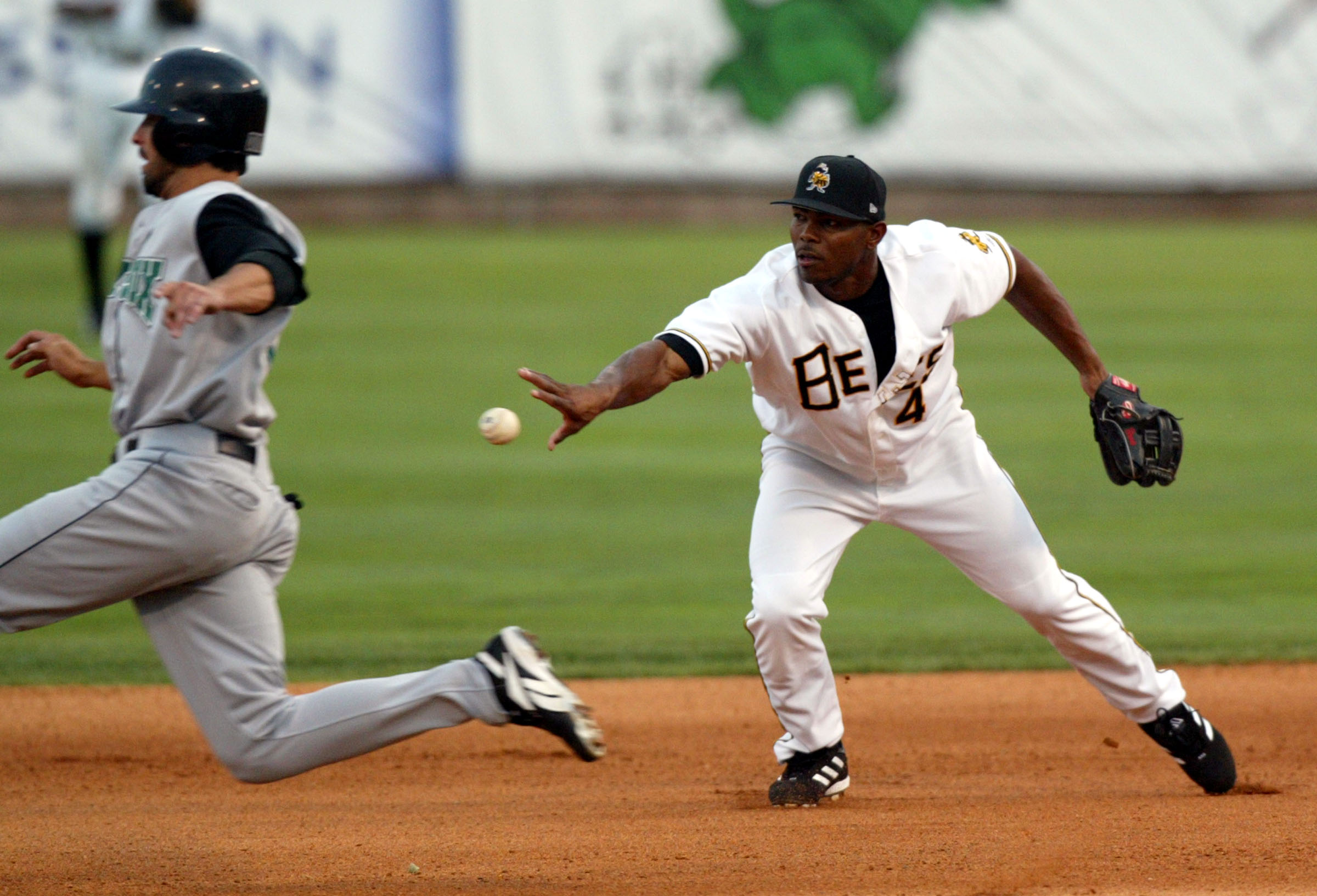 Second basemen Howie Kendrick tosses for an out at second base during the Colorado Springs Sky Sox and Salt Lake Bees game at Franklin Covey Field Wednesday, July 5, 2006. (Photo: Edward Linsmier, Deseret News Photo Archives)