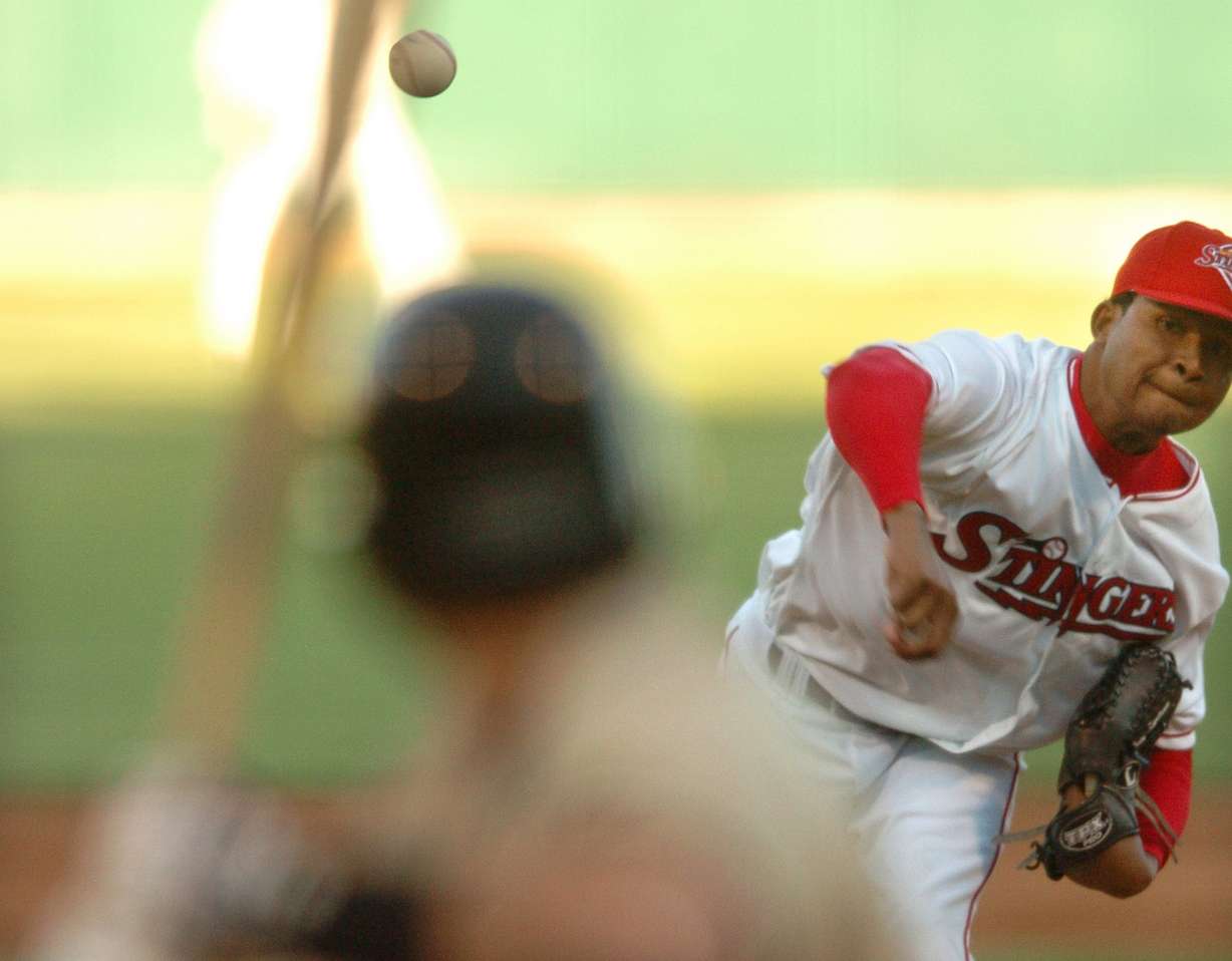 Stingers pitcher Ervin Santana throws a pitch against a player from Fresno at Franklin Covey Field on Thursday, June 9, 2005. (Photo: Tyler Sipe, Deseret News Photo Archives)
