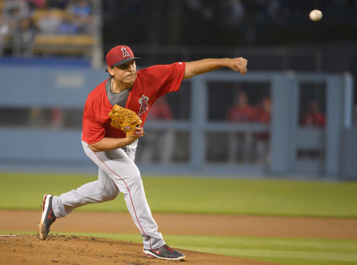Los Angeles Angels starting pitcher Jason Vargas throws to the plate during the first inning of their preseason baseball game against the Los Angeles Dodgers, Friday, March 29, 2013, in Los Angeles. (Photo: Mark J. Terrill, AP Photo)