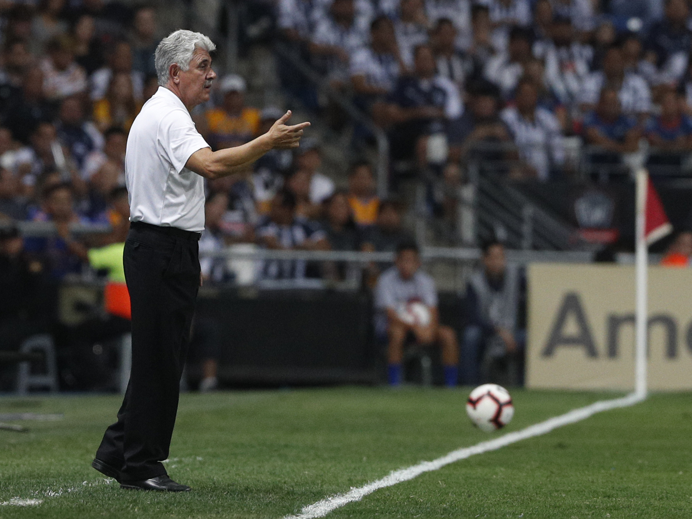 Tigres coach Ricardo Ferretti gives instructions to his players during the CONCACAF Champions League final soccer match between Tigres and Monterrey, in Monterrey, Mexico, Wednesday, May 1, 2019. Ferretti was critical of the Leagues Cup travel arrangements after Wednesday's 1-0 win at Real Salt Lake, with every game to be staged in the United States. (Photo: Rebecca Blackwell, AP)