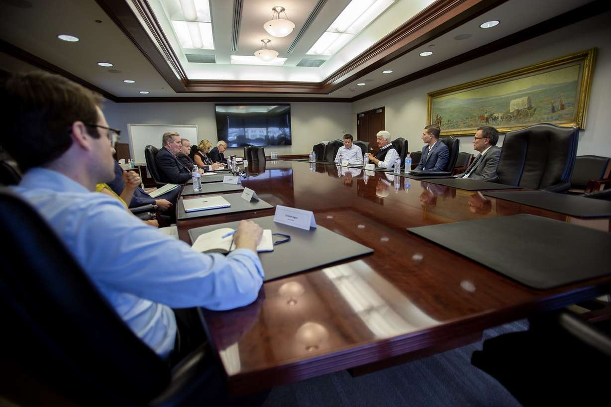 Rep. Rob Bishop, R-Utah, third from right, talks with the Deseret News and KSL editorial boards in Salt Lake City on Monday, July 29, 2019. (Photo: Scott G Winterton, KSL)