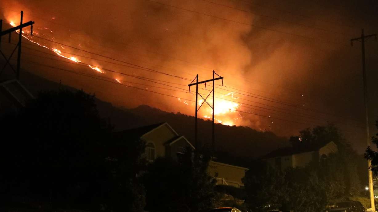 A photo of the Alaska Fire burning near Provo during the early hours of Wednesday, July 31, 2019.