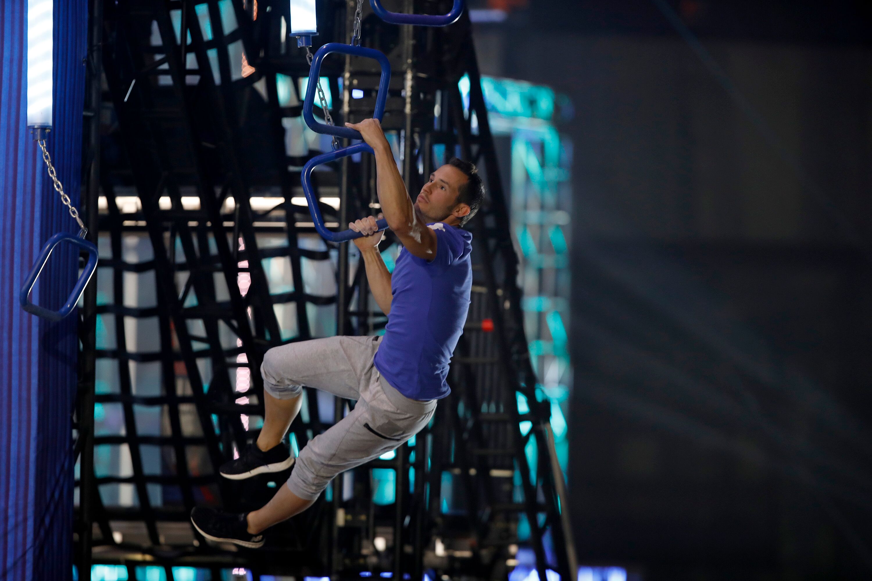 Karson Voiles races on the power tower during the American Ninja Warrior Tacoma city finals. (Courtesy of Karson Voiles)