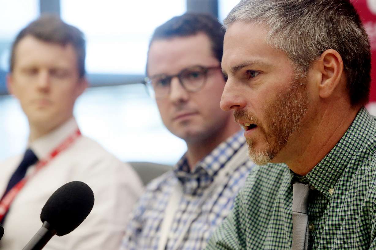 University of Utah Hospital Drs. Sean J. Callahan, left, Sean Maddock and Scott K. Aberegg discuss the health risks involved with vaping during a press conference at the hospital in Salt Lake City on Tuesday, Aug. 6, 2019. (Photo: Scott G Winterton, KSL)