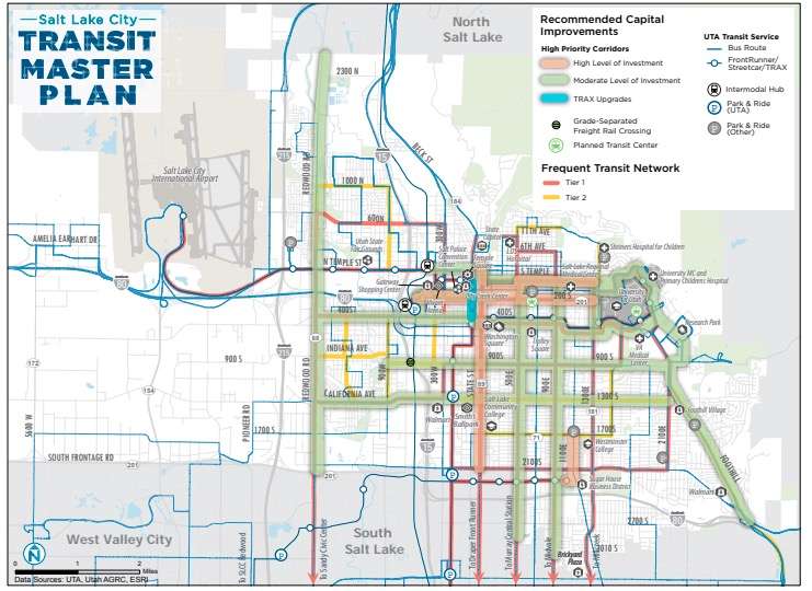 A graph showing recommended improvements to mass transit mapped out as a part of the 2017 Salt Lake City Master Plan. (Graphic credit: Salt Lake City)
