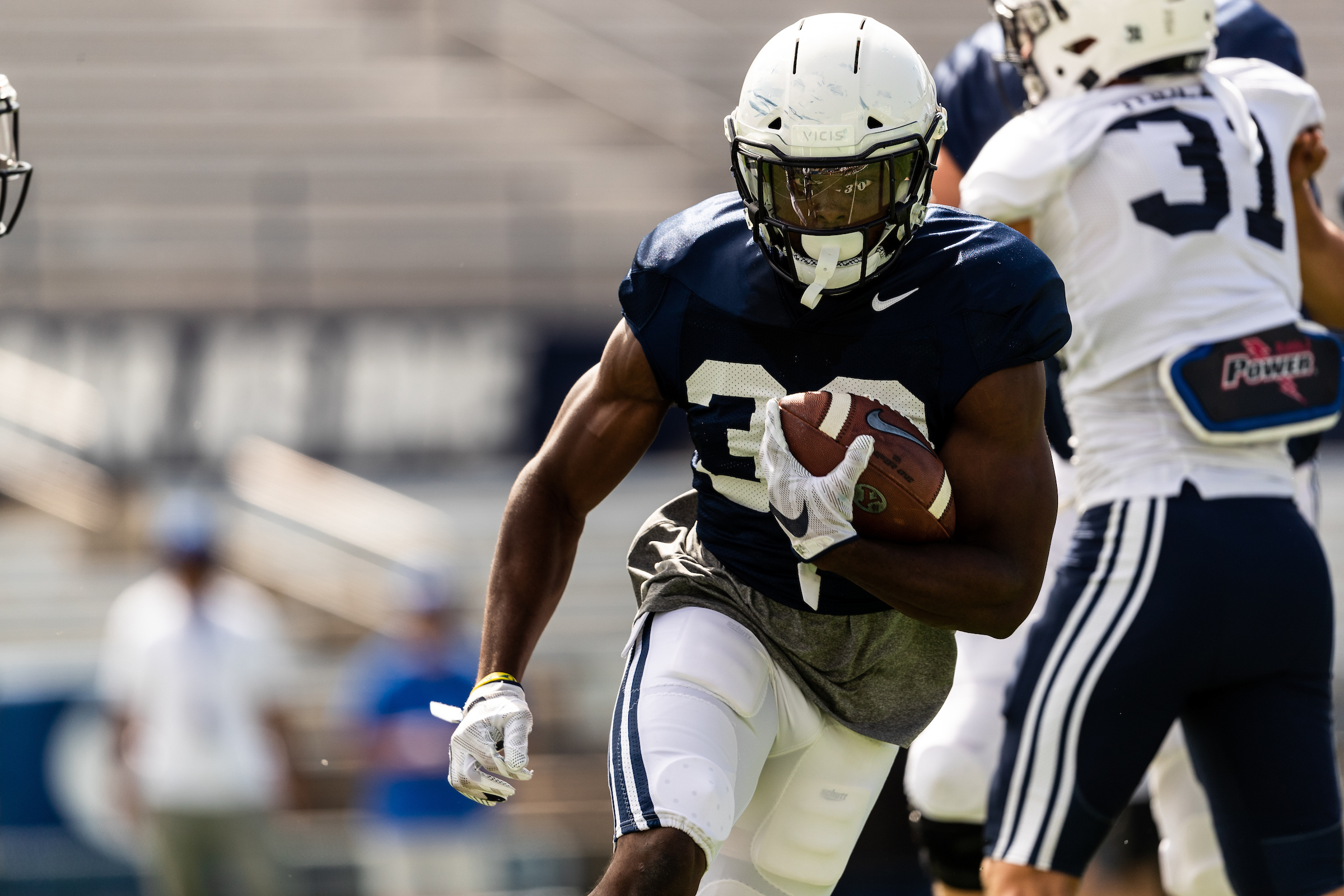 BYU running back Emmanuel Euspka during a fall camp scrimmage, Saturday, Aug. 10, 2019 at LaVell Edwards Stadium in Provo. (Photo: Gabriel Mayberry, BYU Photo)