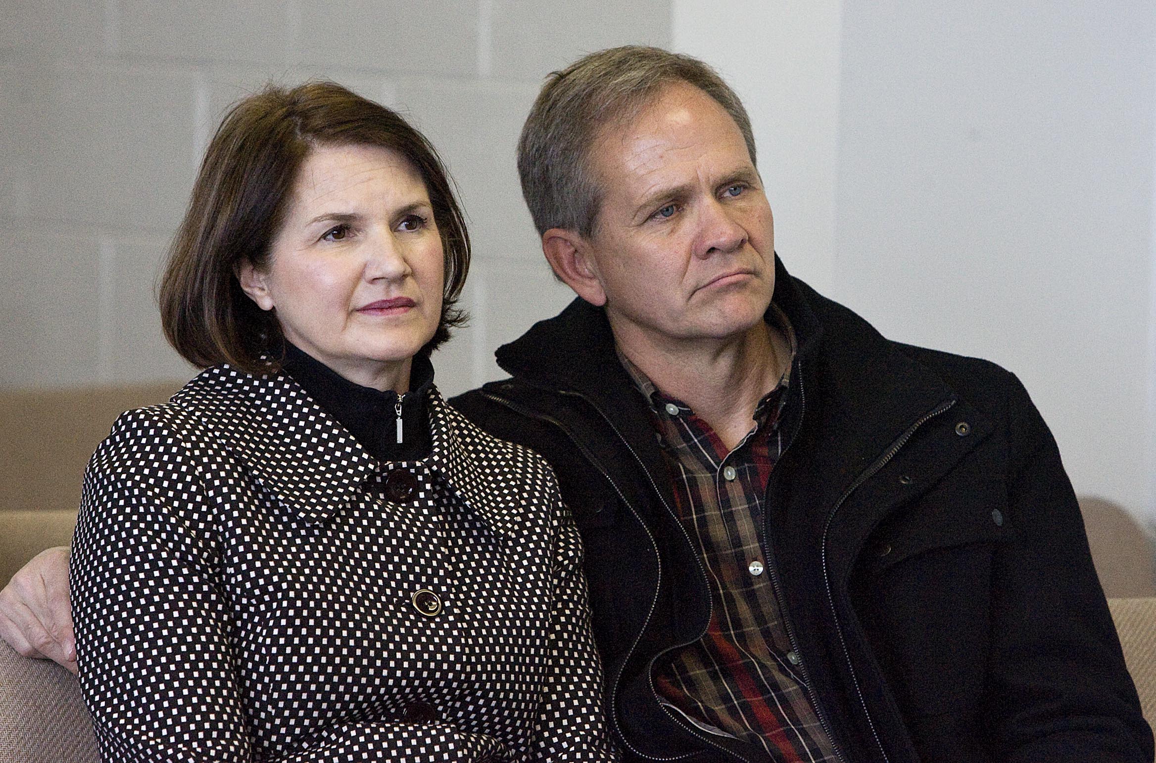 Ed and Lois Smart listen during a parole hearing for Wanda Barzee at the Utah State Prison in Draper, Utah, on Thursday, Feb. 17, 2011. Barzee pleaded guilty in state court to aggravated kidnapping for her part in the Elizabeth Smart kidnapping. (AP Photo/Djamila Grossman, Pool)
