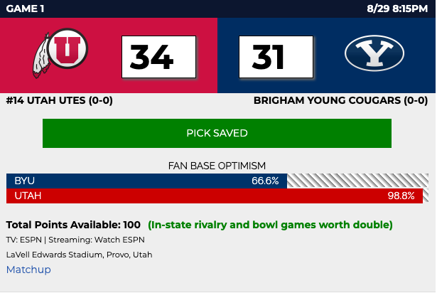 Sample week 1 score entry