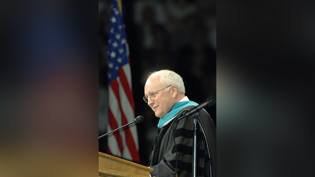Vice President Dick Cheney gets a standing ovation at BYU graduation April 26, 2007. Photo: KSL TV