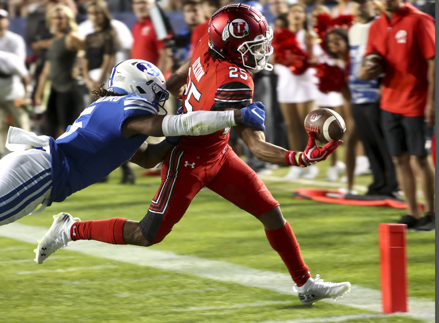 Utah's Jaylen Dixon scores a touchdown in the second half against BYU, Thursday, Aug. 29, 2019 in Provo. (Photo: Steve Griffin, KSL)