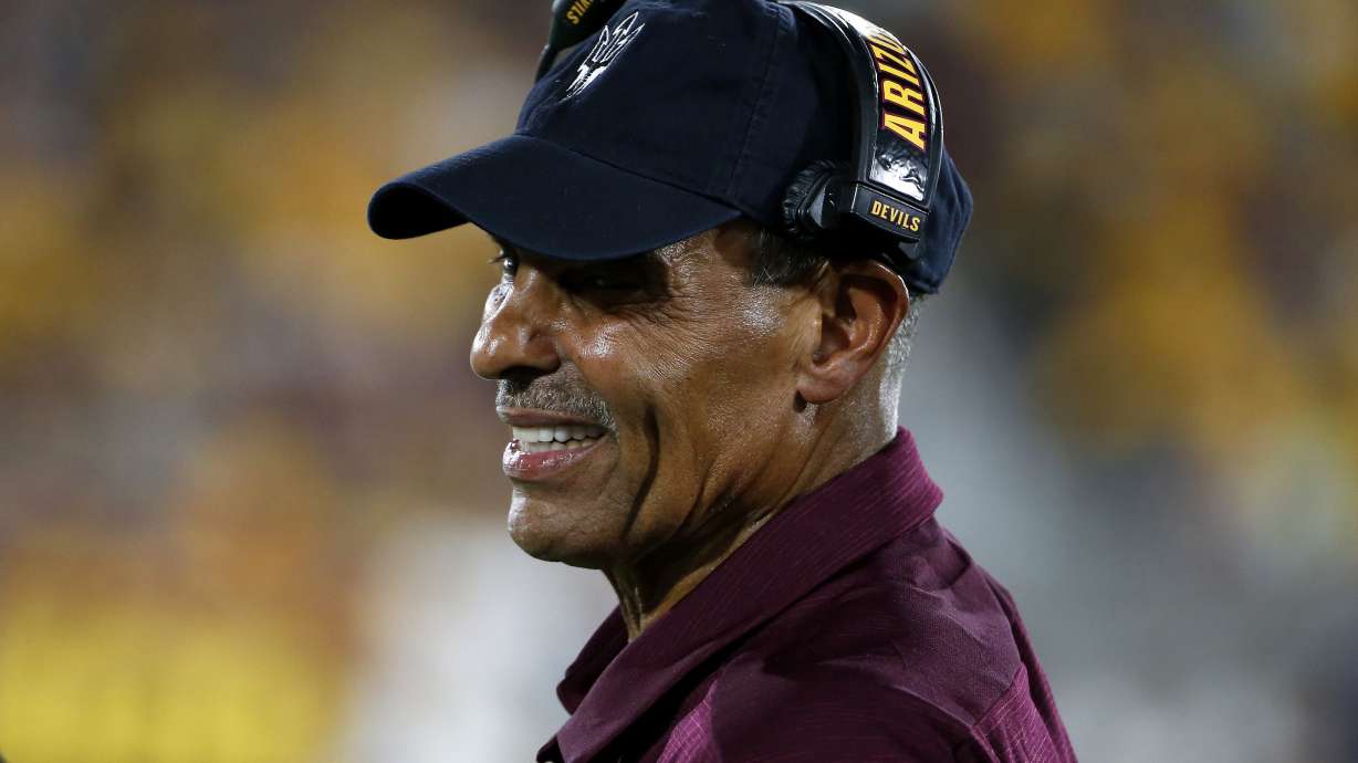 Arizona State coach Herm Edwards watches from the sideline during the first half of the team's NCAA college football game against Kent State, Thursday, Aug. 29, 2019, in Tempe, Ariz.