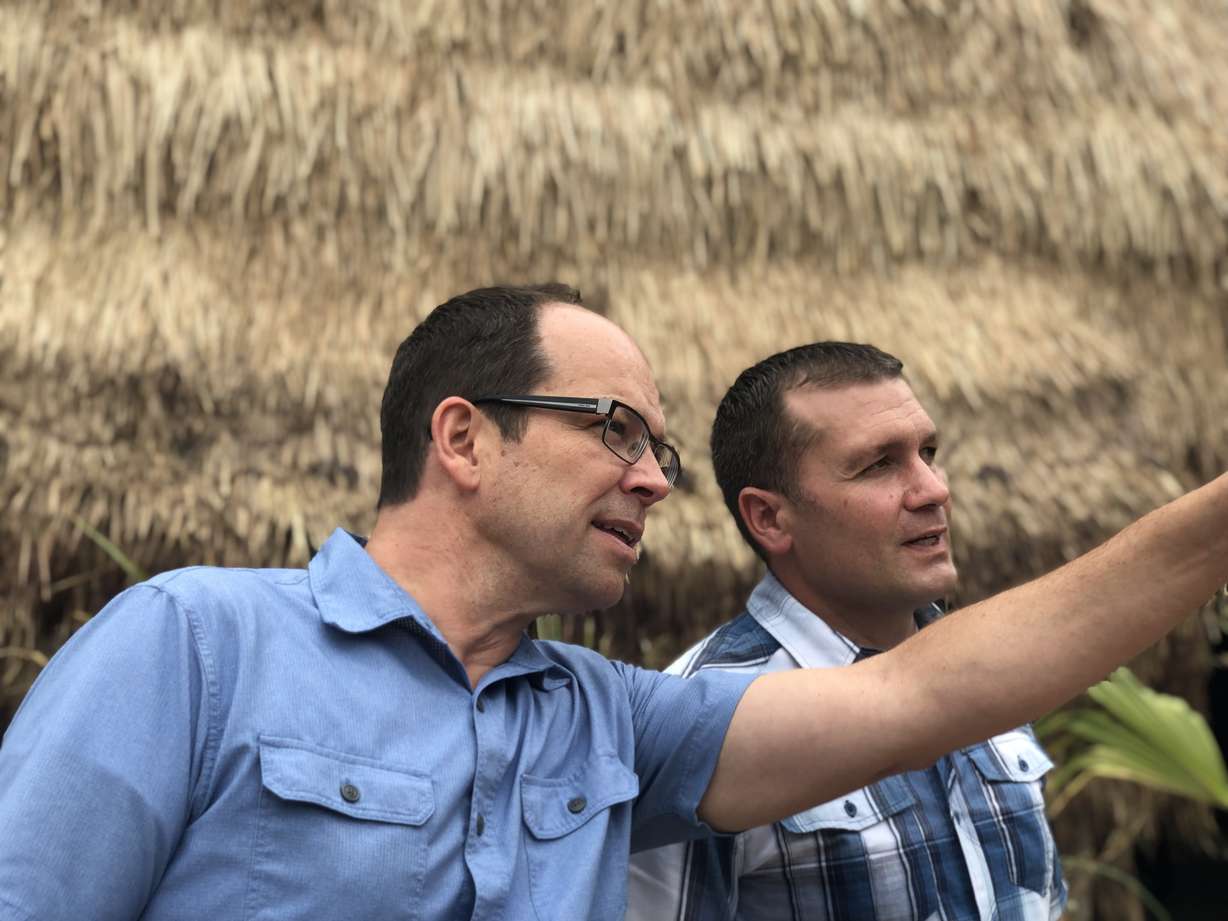 Director Adam Thomas Anderegg (left) talks to producer Jaelen Petrie (right) on the set of The Book of Mormon videos in Provo. (Photo: Liesl Nielsen, KSL.com)