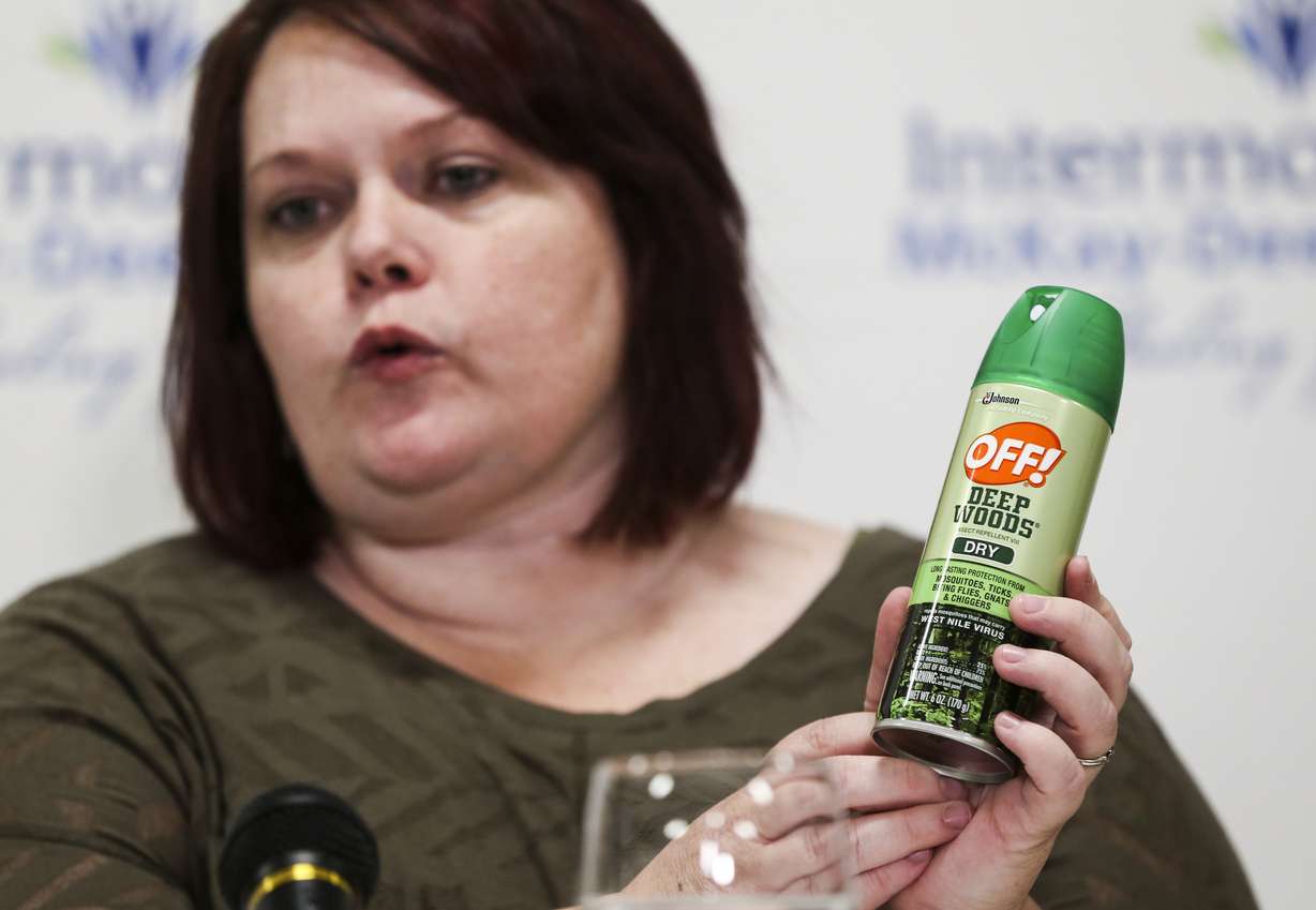 Amy Carter, a public health nurse with the Weber-Morgan Health Department, talks about choosing the right bug repellent to ward off mosquitoes that could be carrying West Nile virus during a press conference at the Intermountain McKay-Dee Hospital in Ogden on Tuesday, Sept. 10, 2019. Carter said to look for labeling that says DEET and follow the instructions for use on the can. (Photo: Colter Peterson, KSL)