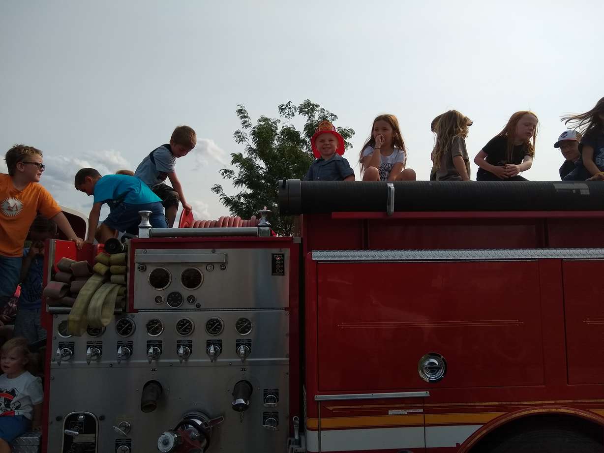 Tooele County kids show up for a 4-year-old's birthday after all of the original guests canceled and played on the Grantsville Fire Department's truck on Saturday, September 7, 2019. (Courtesy Photo)