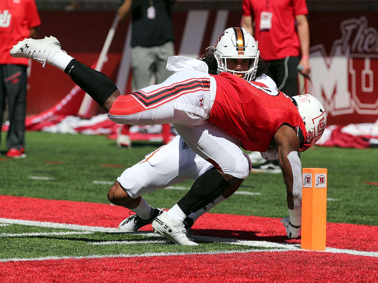 Utah Utes running back Zack Moss is brought down just short of the goal by Idaho State Bengals defensive back Adkin Aguirre during NCAA football in Salt Lake City on Saturday, Sept. 14, 2019. (Photo: Ravell Call, KSL)