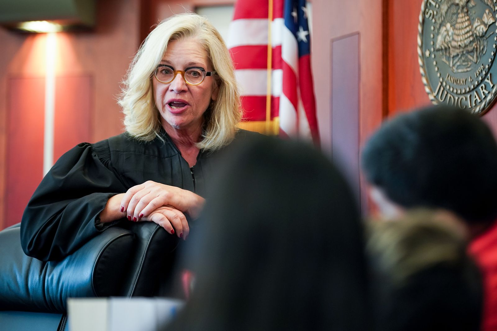 Third District Judge Kim Hornak talks to seventh and eighth grade students from Nibley Park School during a Constitution Day field trip to the Matheson Courthouse in Salt Lake City on Tuesday, Sept. 17, 2019. Students from Nibley Park School and Northwest Middle School conducted mock trials at the courthouse in observance of the 232nd anniversary of the signing of the U.S. Constitution. (Photo: Spenser Heaps, KSL)