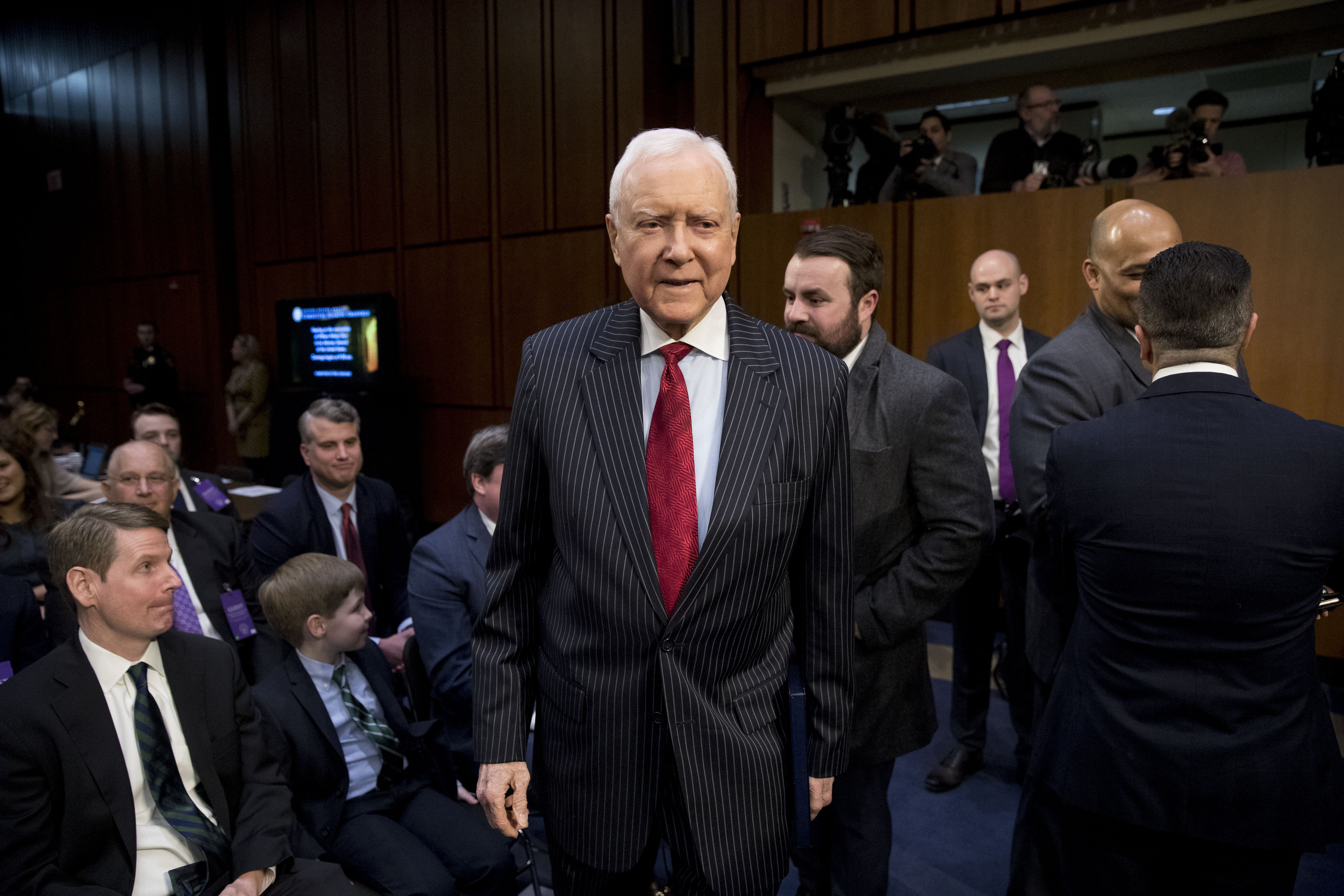 Former Sen. Orrin Hatch, R-Utah., arrives before a Senate Judiciary Committee hearing on Capitol Hill in Washington, Tuesday, Jan. 15, 2019, for Attorney General nominee William Barr. As he did almost 30 years ago, Barr is appearing before the Senate Judiciary Committee to make the case he's qualified to serve as attorney general. (AP Photo/Andrew Harnik)