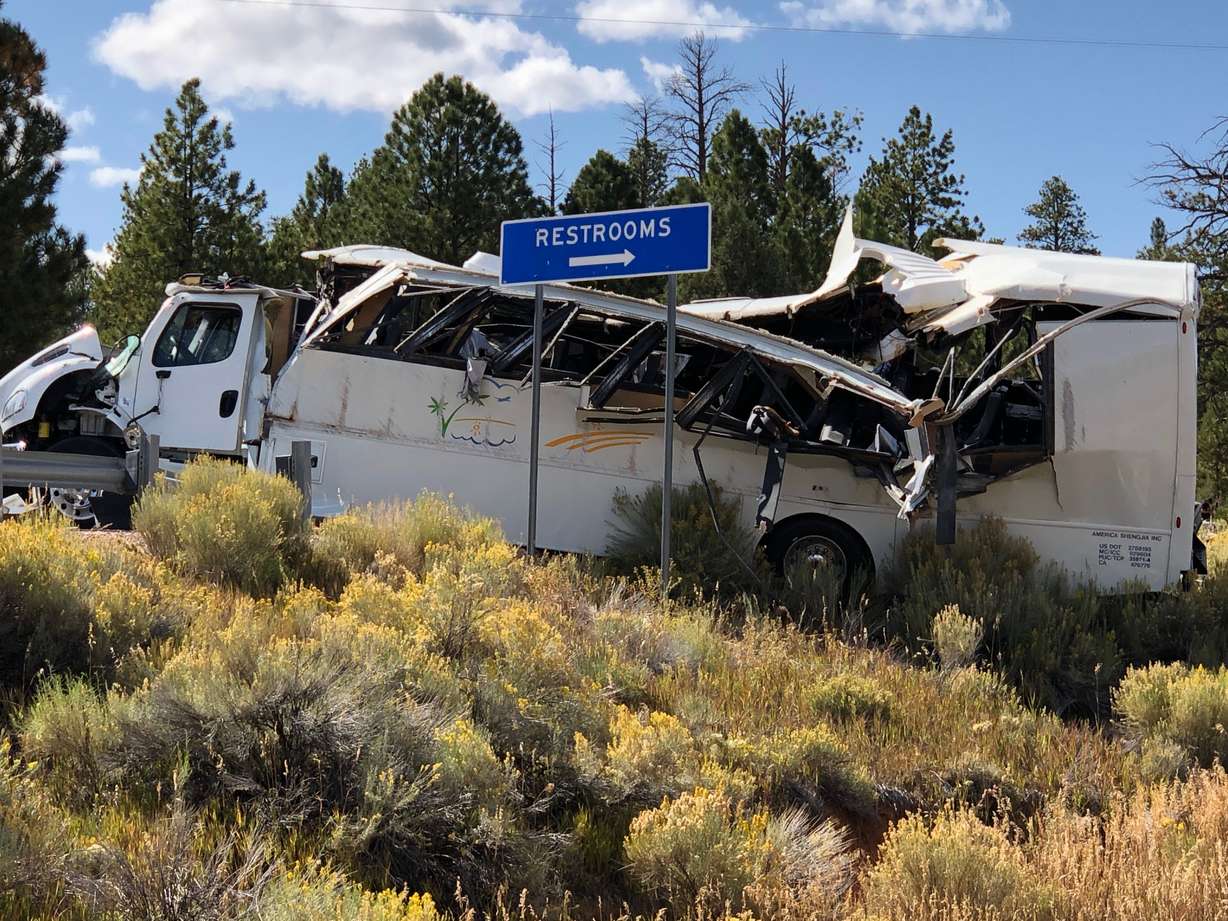 At least four people are dead following a tour bus crash just outside of Bryce Canyon National Park on Friday, September 20, 2019. (Ben Tidswell, KSL)