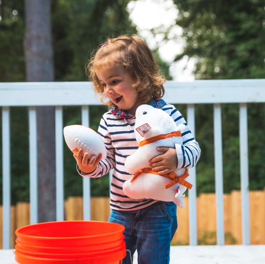 An Ohio Home Depot manager sent Willa a bucket of goodies after the video her dad posted of her saying she bought lipstick from the home improvement store went viral. (Photo courtesy of Peter Sowell via Facebook)