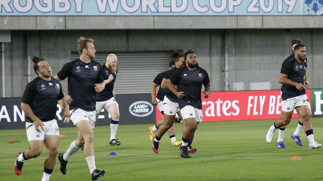 USA rugby team players during training, Sept. 25, 2019. The United States' bid to host the Rugby World Cup in 2027, 2029 or 2031 was approved Thursday.