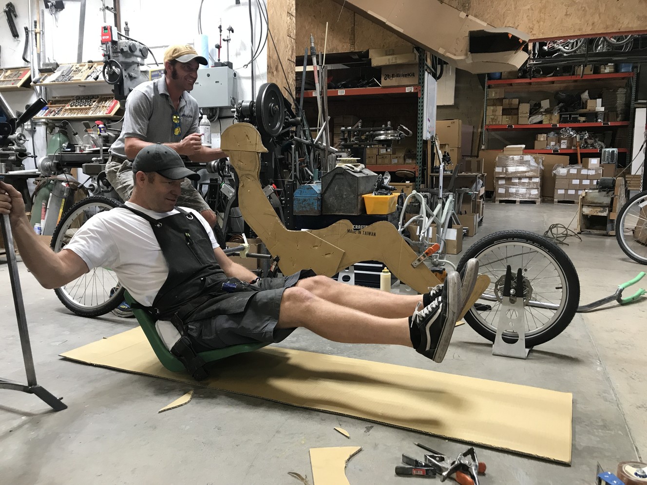Jared Madsen (front) in the midst of developing the customized chariot for his brother-in-law, Brian Connolly. (Photo: Lisa Madsen)