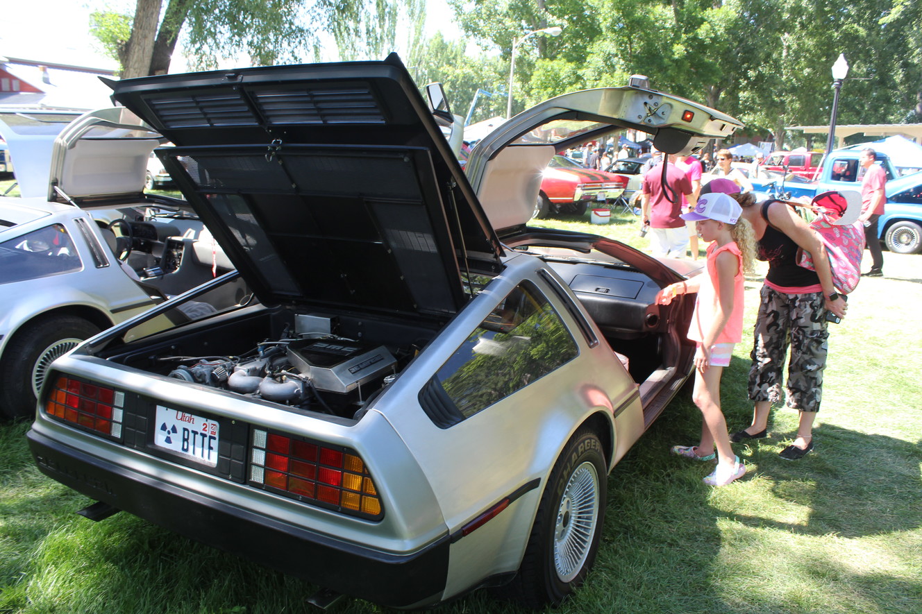 Fans check out Kendall Call's "Back to the Future" look-a-like 1983 DeLorean DMC-12 at the 2019 Cache Valley Cruise-In. (Photo: Brian Champagne)