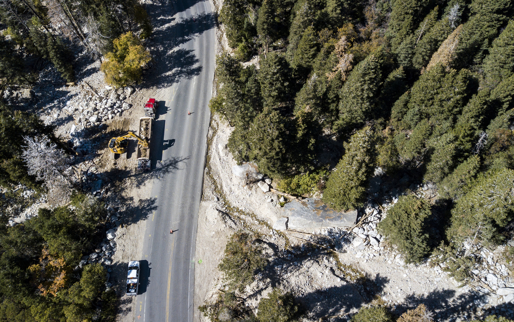 Crews clear rubble from summer mudslides in Little Cottonwood Canyon on Monday, Oct. 7, 2019. The cleanup is part of the process to repair the damage and shore up the canyon walls to prevent future slides. (Photo: Colter Peterson, KSL)