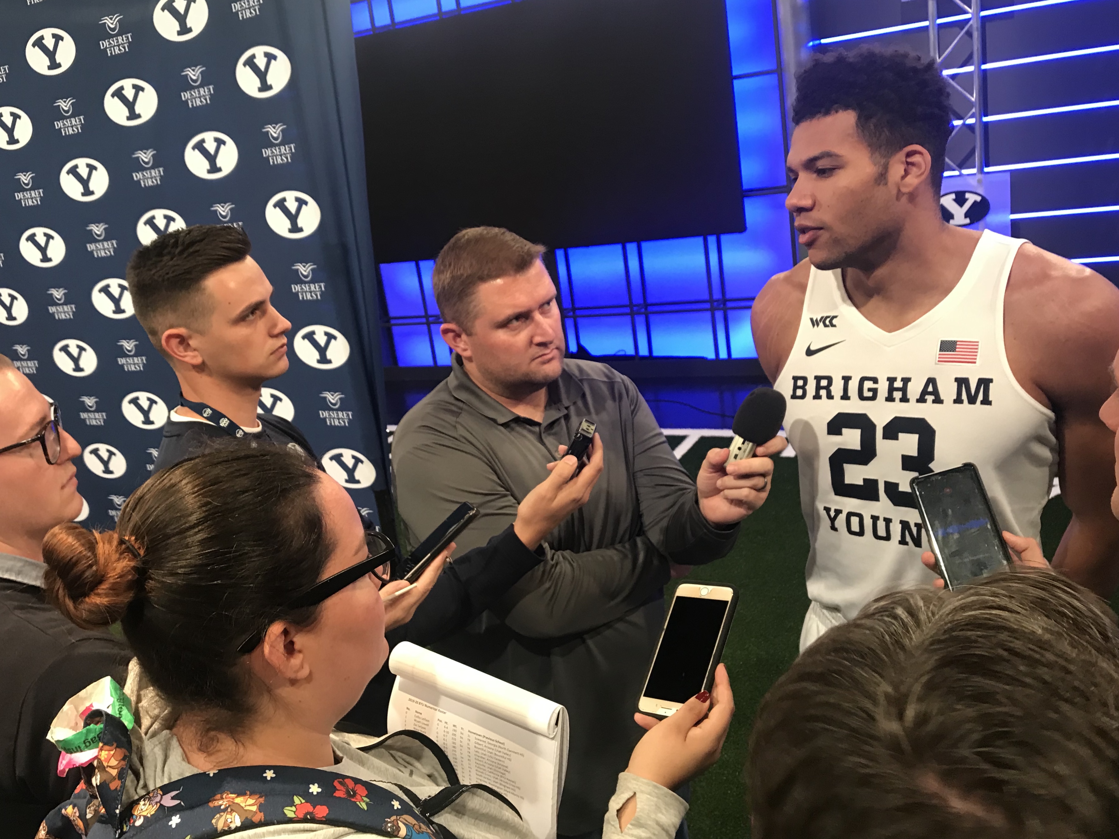 BYU forward Yoeli Childs speaks during BYU basketball media day, Wednesday, Oct. 9, 2019 in Provo. (Photo: Sean Walker, KSL.com)