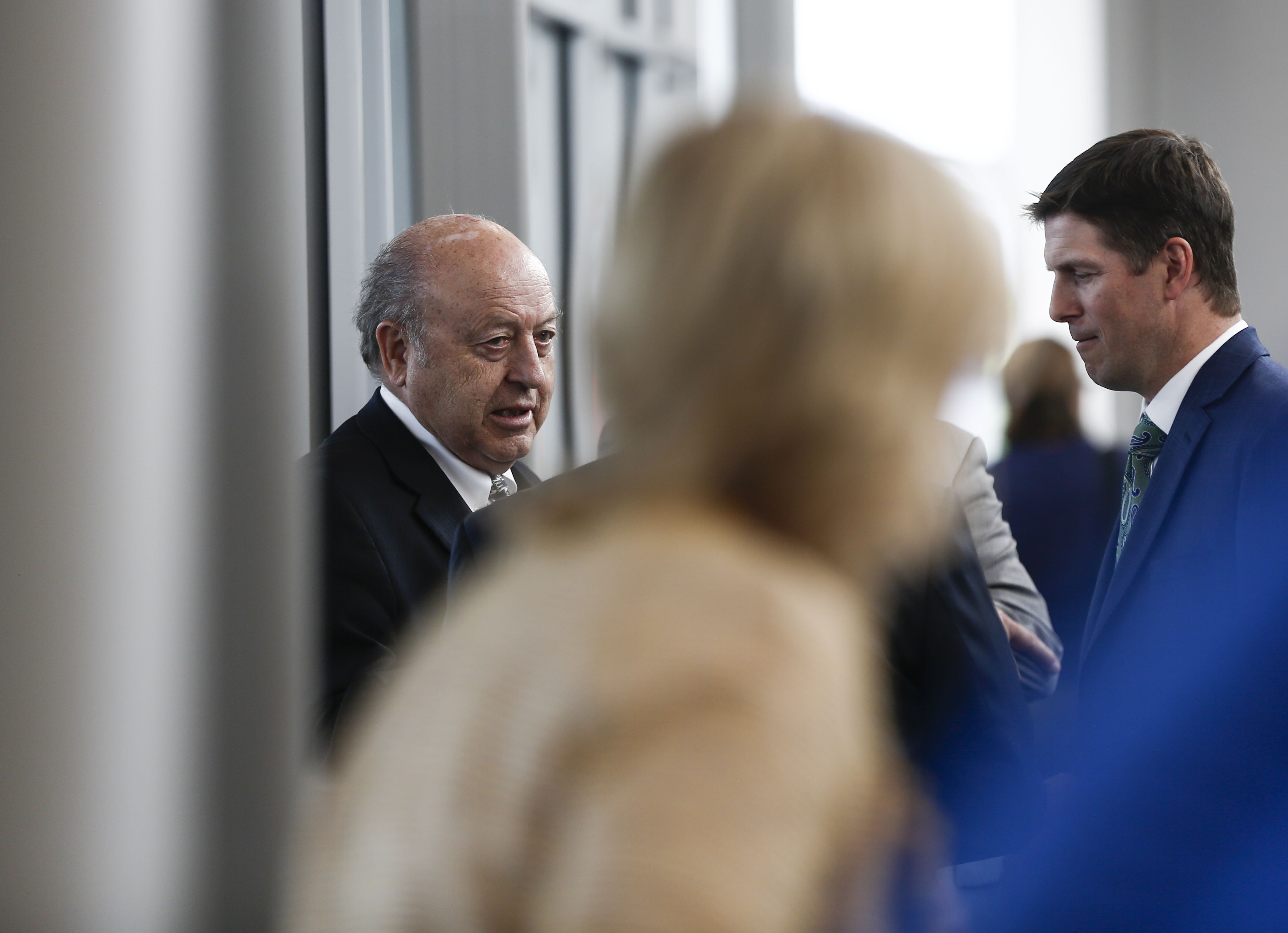 State Sen. Lyle Hillyard speaks with people before one of eight town hall meetings conducted by the Tax Restructuring and Equalization Task Force at the Element Event Center in Kearns on Thursday, June 27, 2019. The meetings are being conducted for attendees to learn about the issue and have their questions answered.