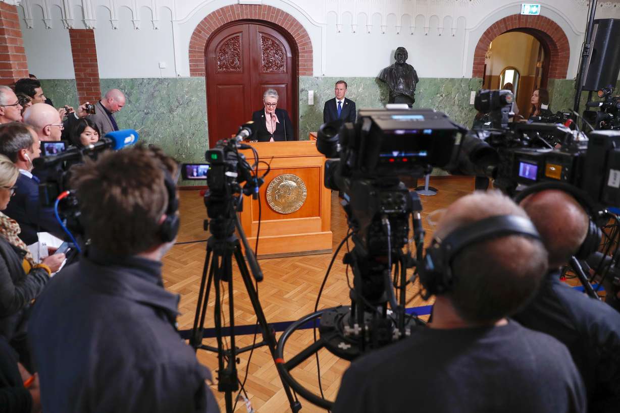 Berit Reiss-Andersen, chairwoman of the five-member Norwegian Nobel Institute, announces the 2019 Nobel Peace Prize, in Oslo, Norway, Friday Oct. 11, 2019. Photo: AP Photo