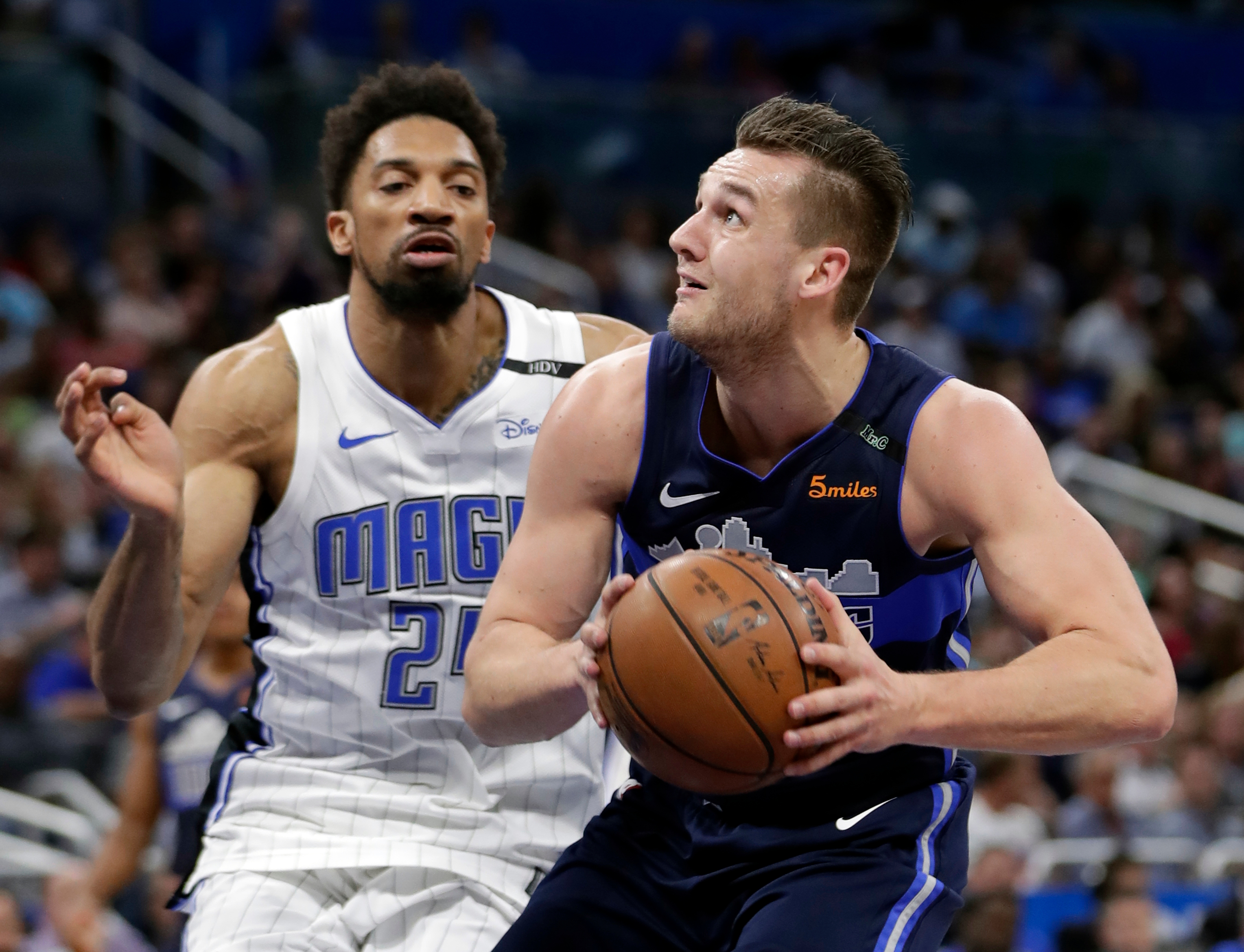 Kyle Collinsworth, seen here playing for the Mavericks, had his first practice with the Jazz on Sunday. (John Raoux, AP Photo)