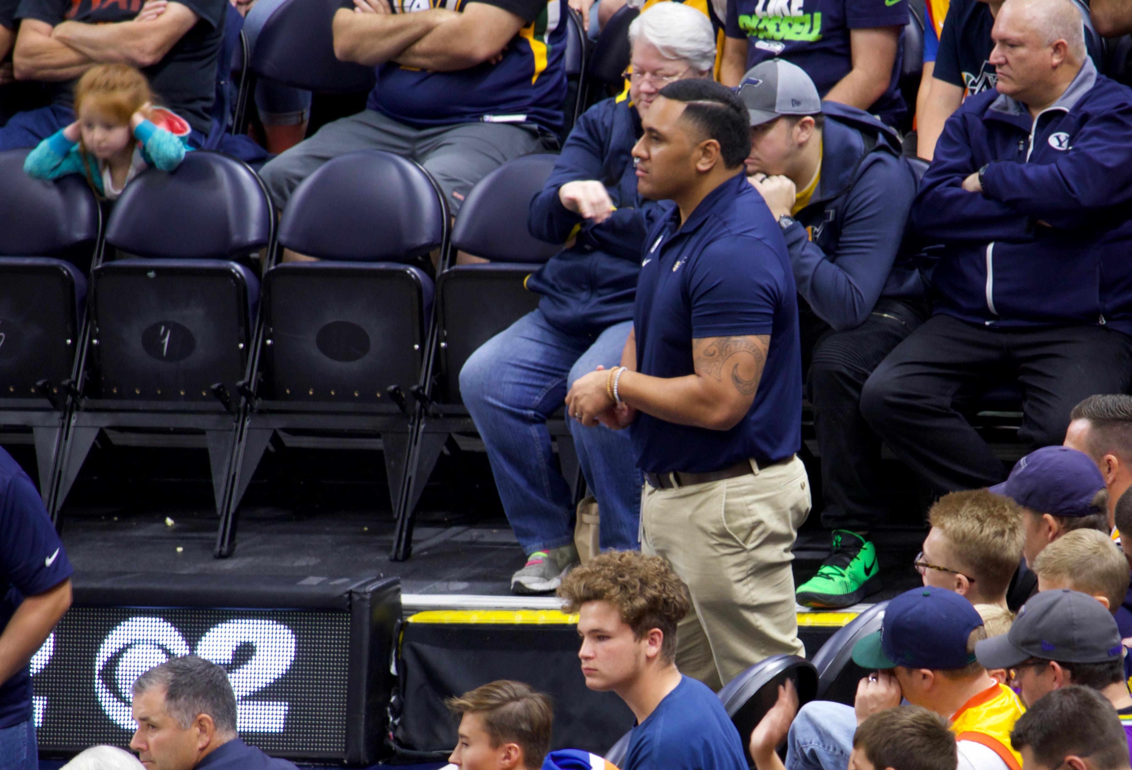 Sami Sitake watches the action during the Jazz Meet the Team event on Friday, Oct. 4, 2019.