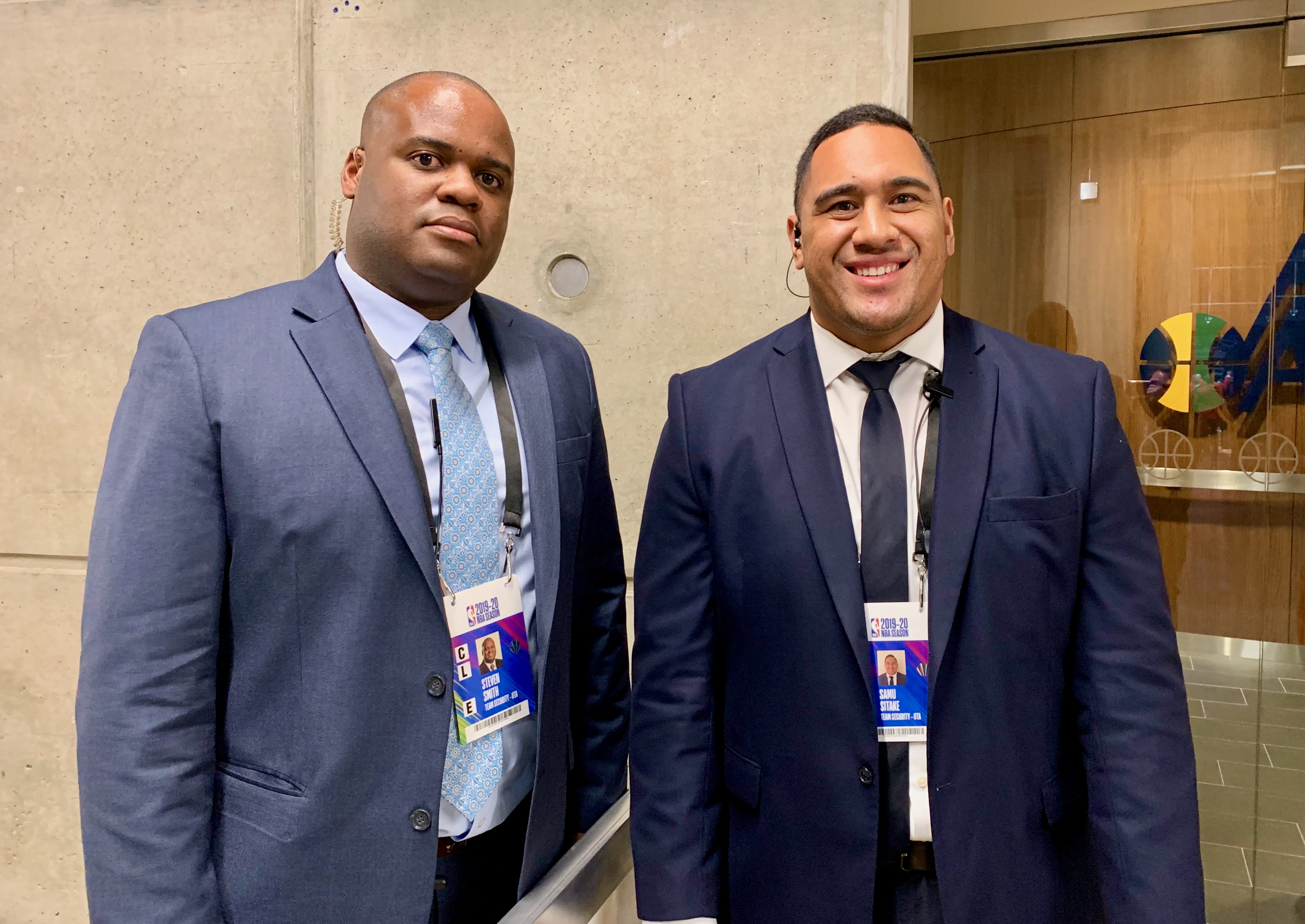 Steve Smith and Same Sitake stand outside the Jazz locker room following Utah's preseason win over Adelaide on Saturday, Oct. 5, 2019. (Ryan Miller, KSL)
