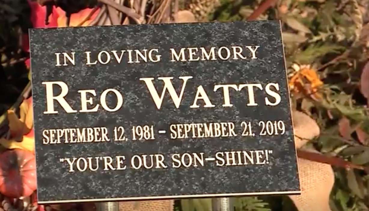 Wendy Harmon visits the gravesite of her son, Reo Watts. Watts was killed in the Utah State Prison in September 2019. (Photo: KSL TV.)